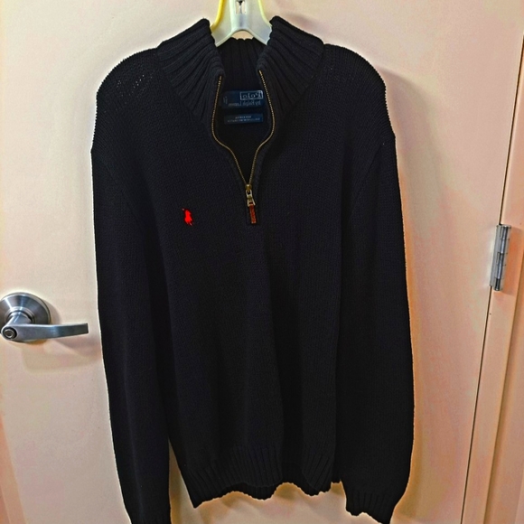 Mens Black Polo by Ralph Lauren Pullover 1/2 Zip Knit Sweater  Size XL - Picture 2 of 11
